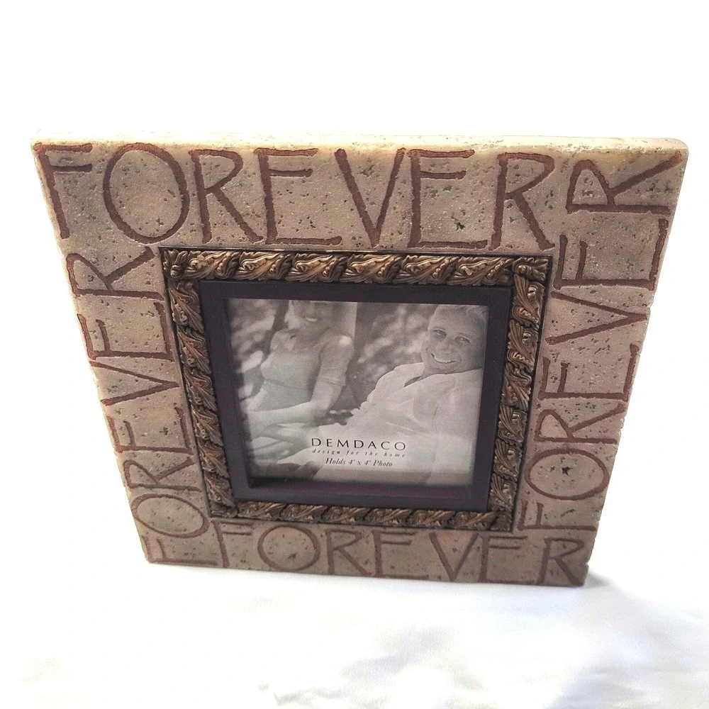 Vintage Y2K FOREVER Picture Frame 4X4, Demdaco Heartstone Bill Stross faux stone